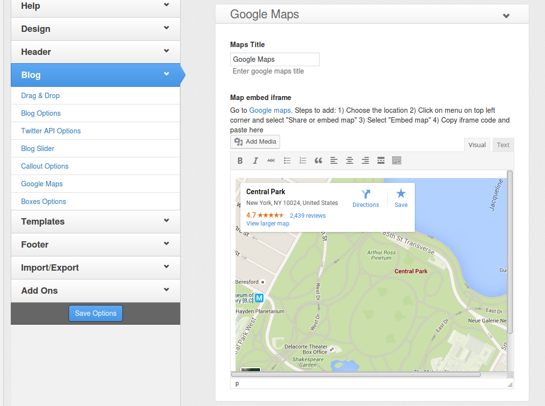 Cordon Bleu wordpress theme for restaurants - Theme Options - Google Maps