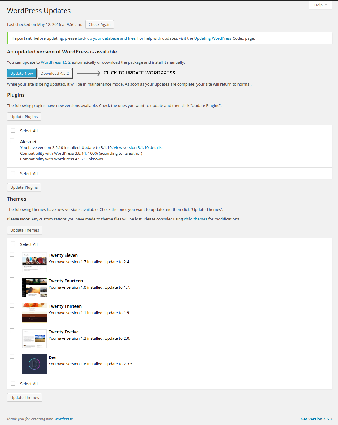 Update WordPress Page