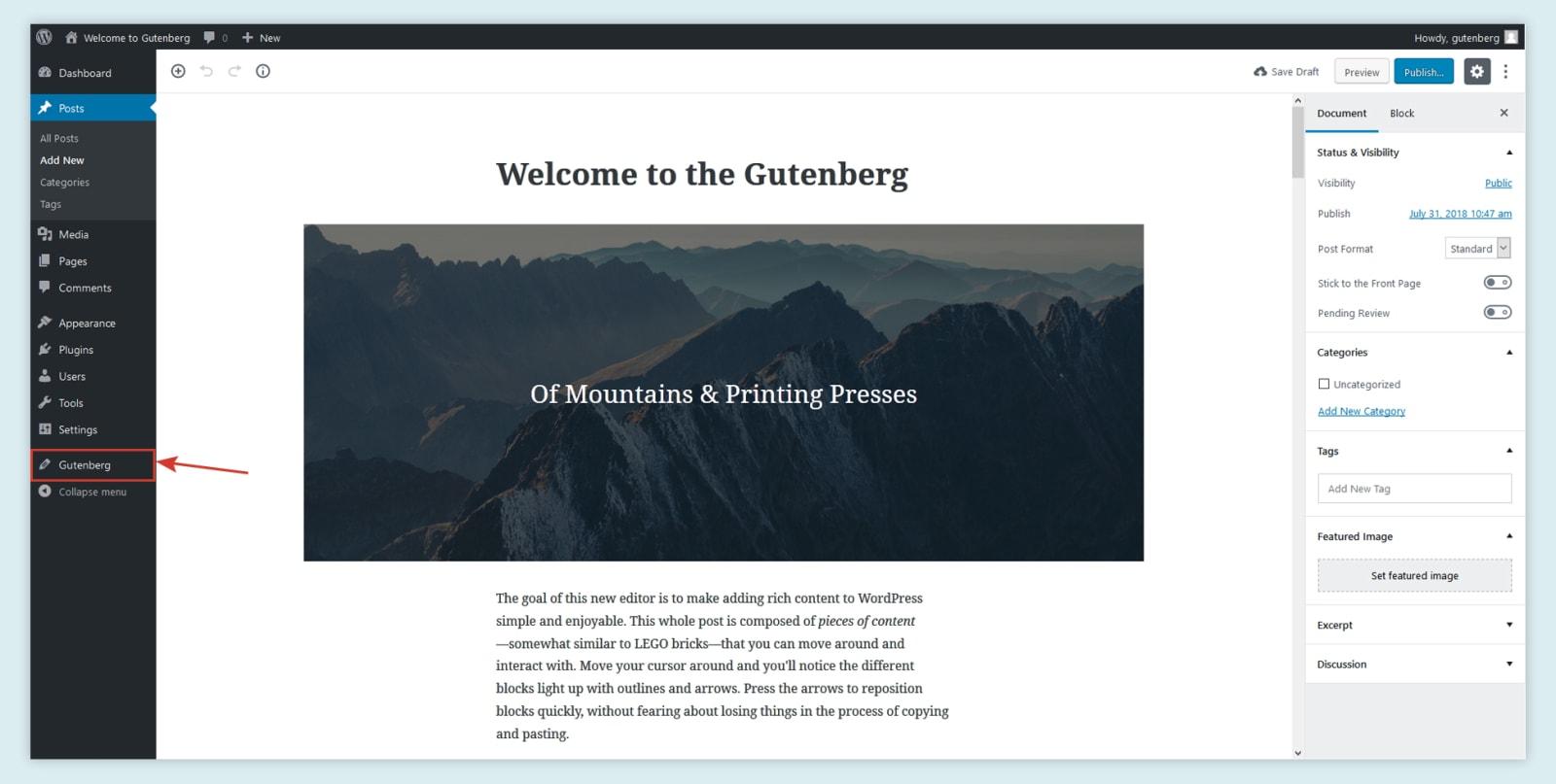 gutenberg wordpress editor