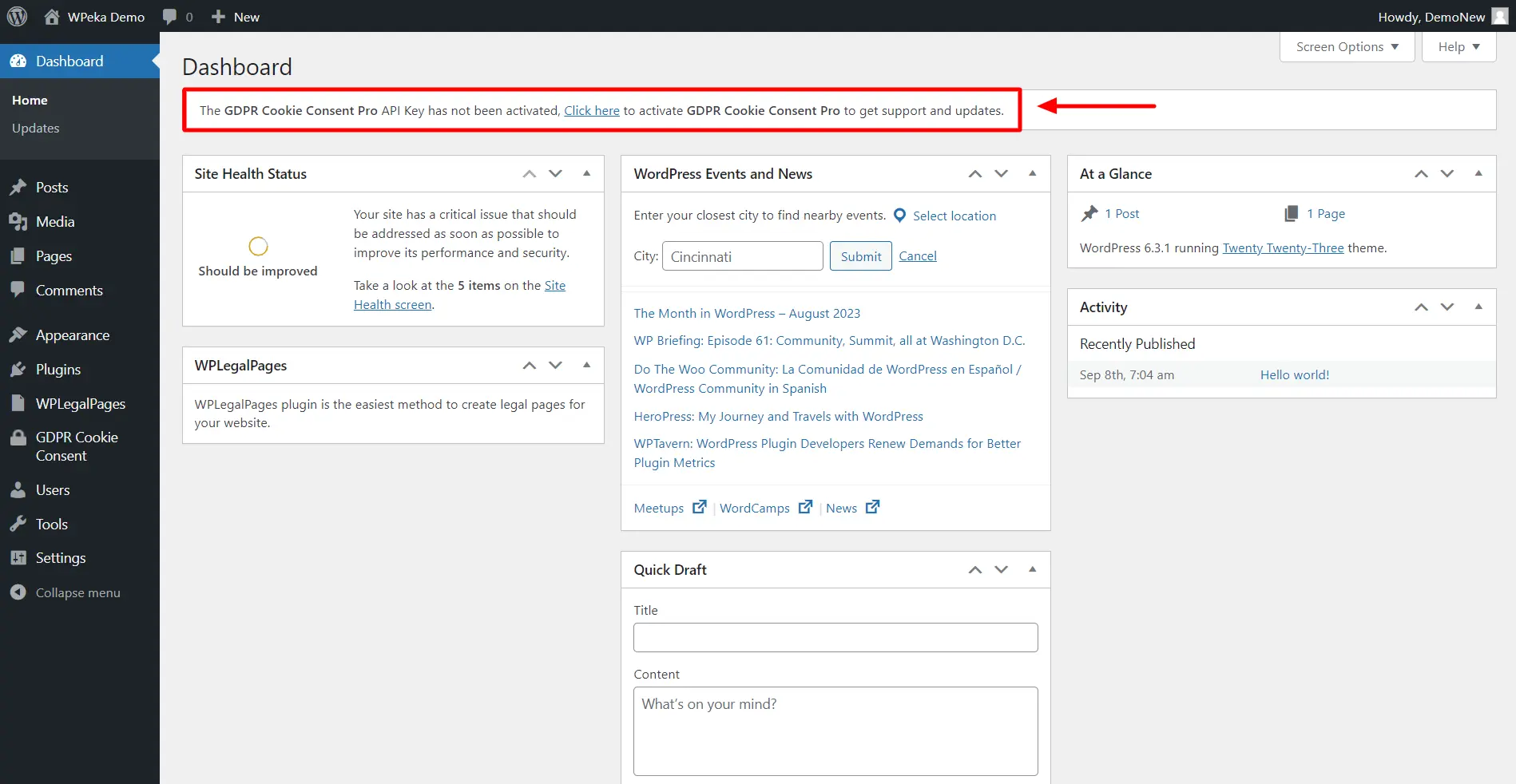 Clicking on click here to activate