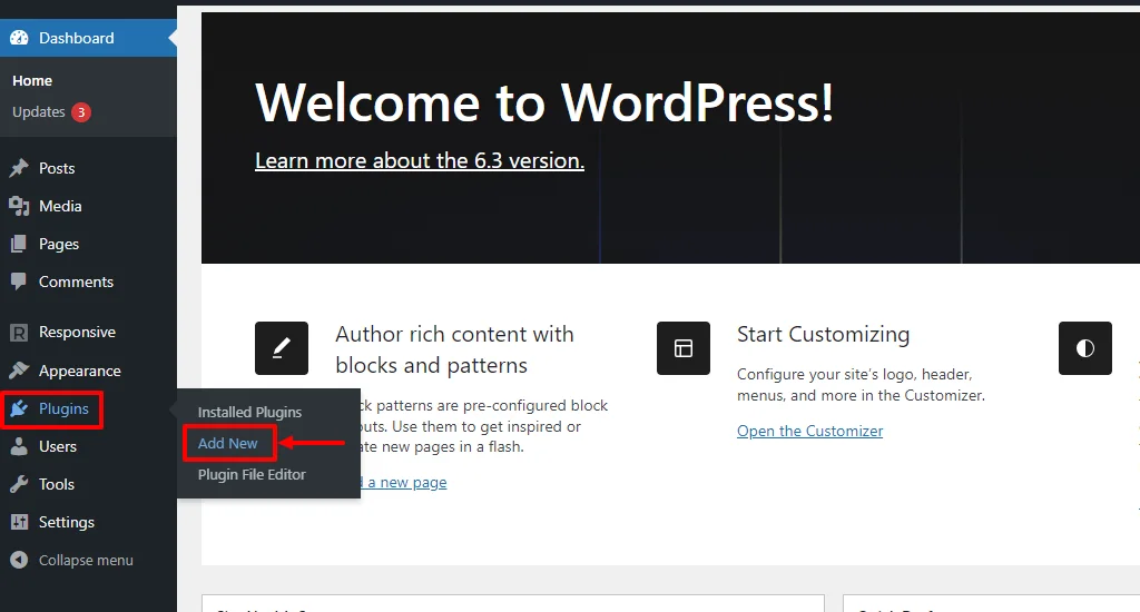 Click Add new plugins from the WordPress dashboard