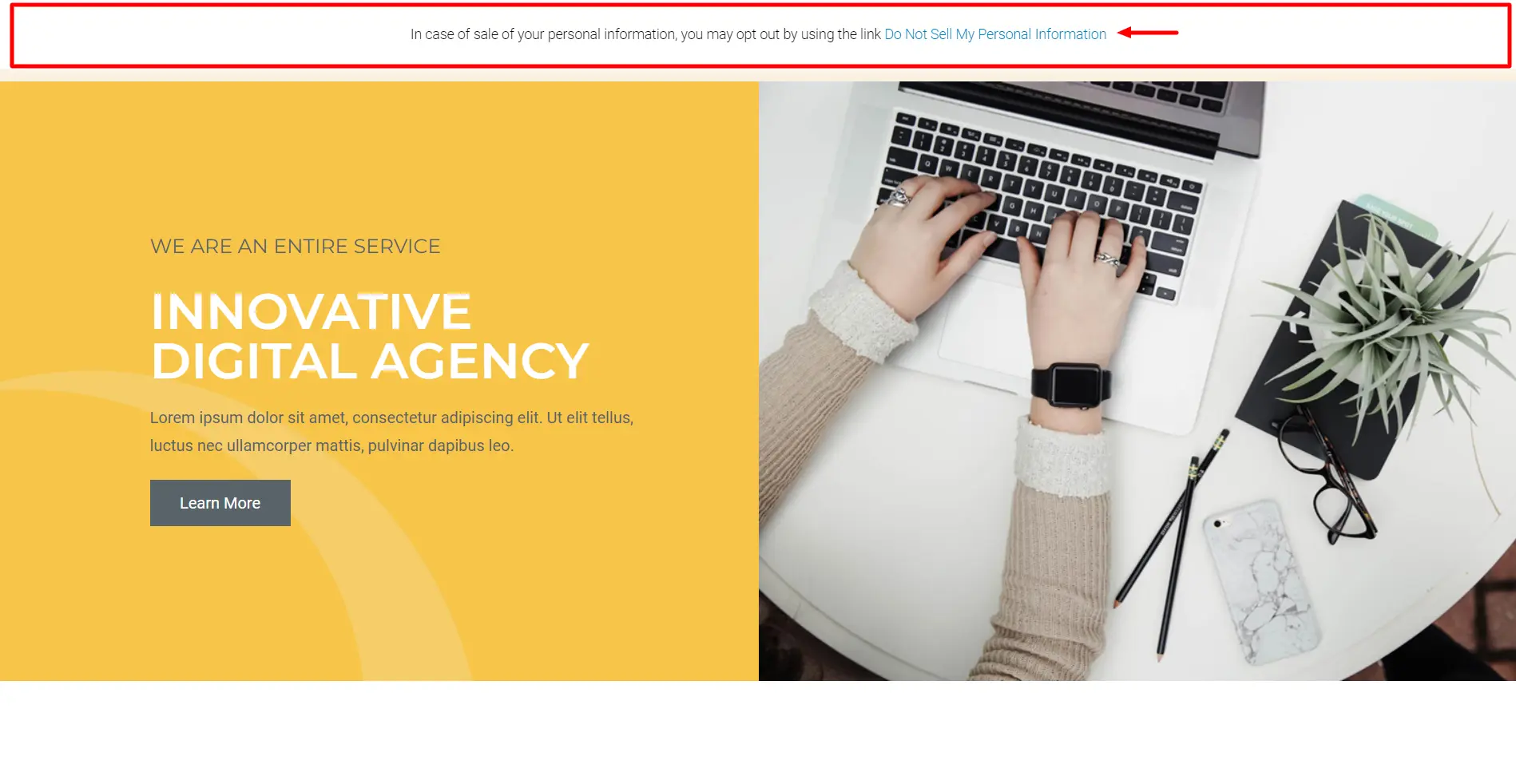 The live cookie consent banner