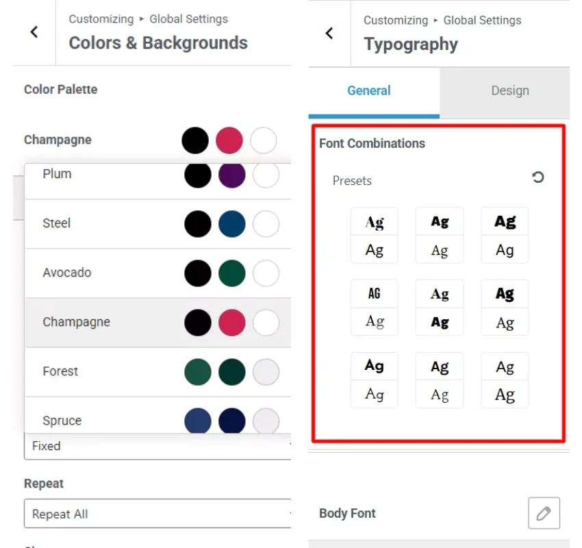Font cominations